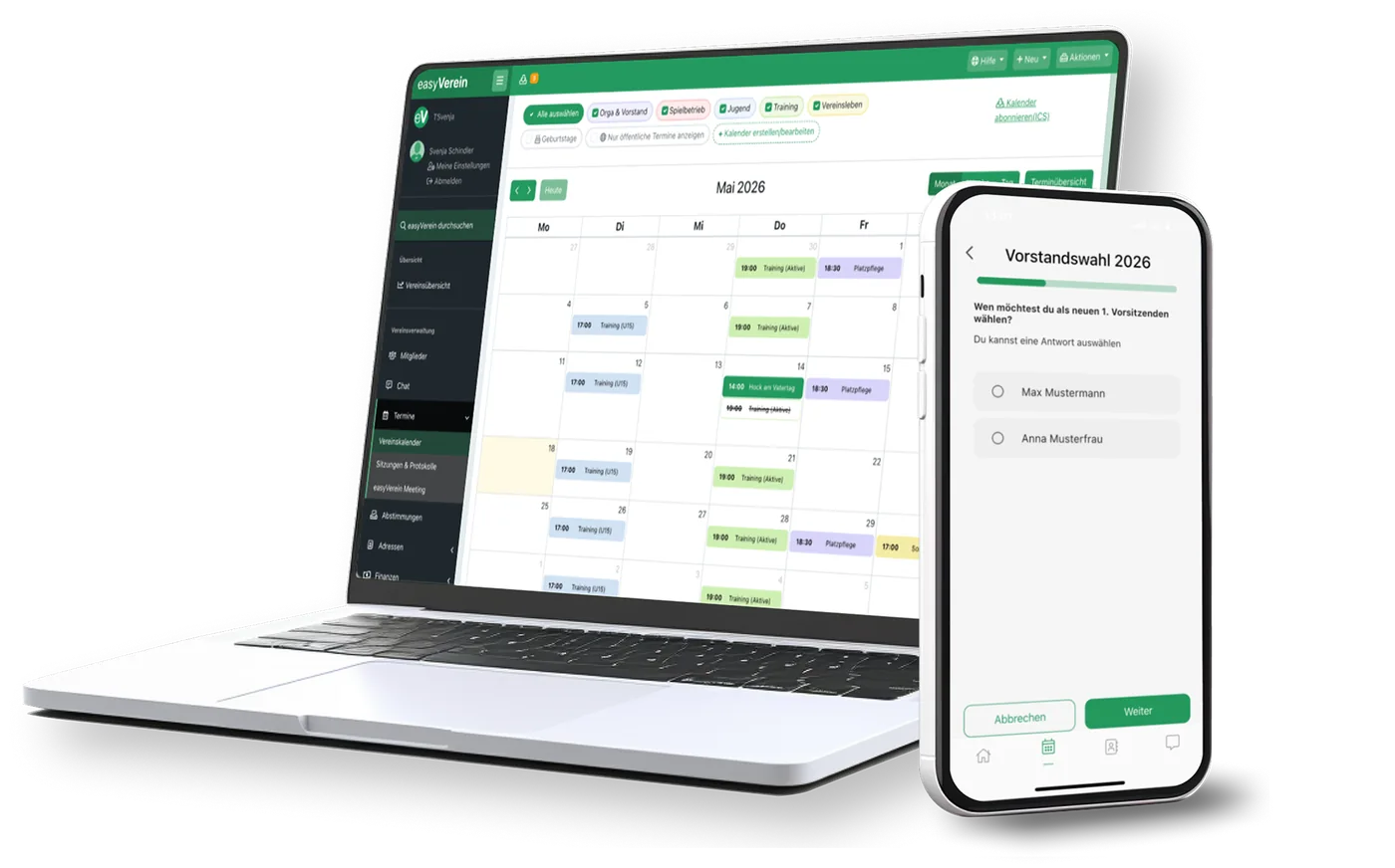 easyVerein Vereinssoftware auf Laptop und Smartphone